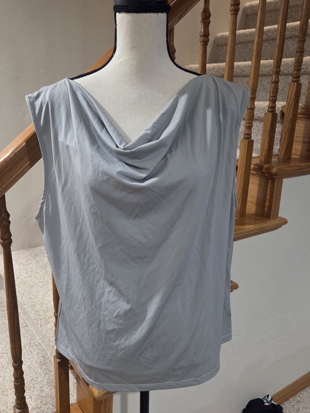 HALARA Light Gray Draped Cowl Neck Sleeveless Top